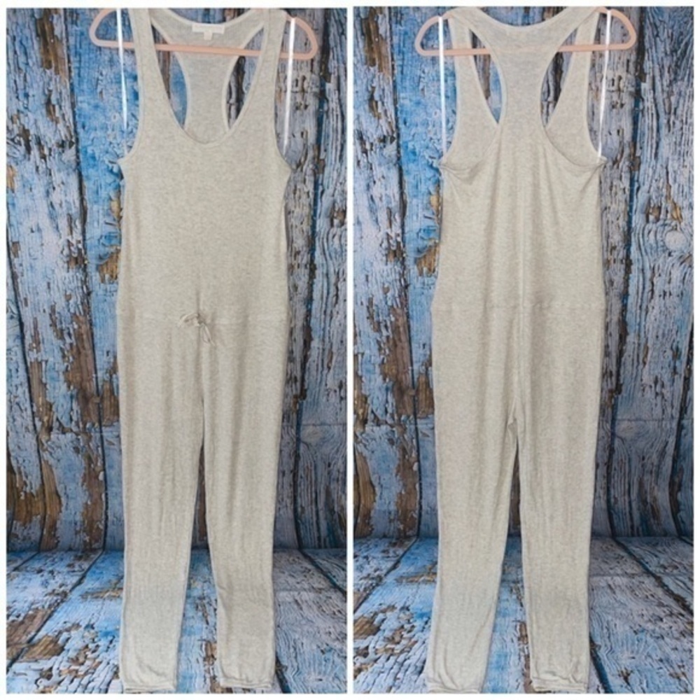 Spiritual Gangster Racerback Ballet Rib Super Soft 1 Piece Heather Grey Jumpsuit - Picture 2 of 14